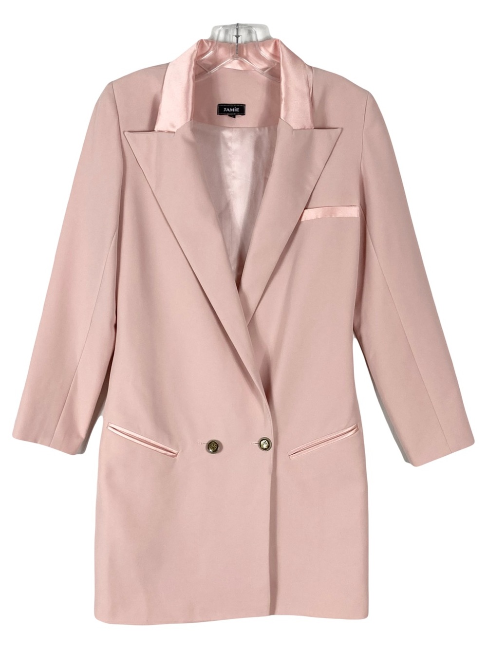 Nwot JAMIE Blazer Women M Pink Double-Breasted Satin-Trim Long-Sleeve